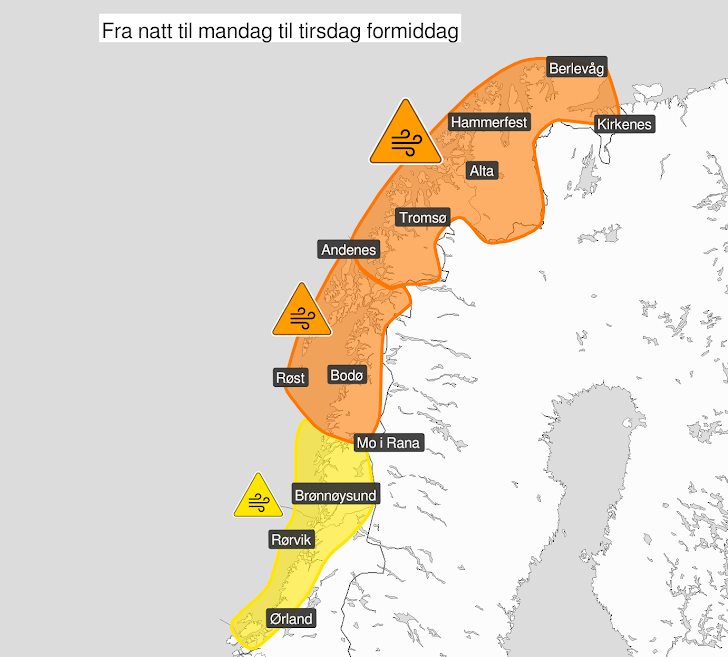 Meteorologisk bilde av Finnmark med ventet ekstremvær - Klikk for stort bilde